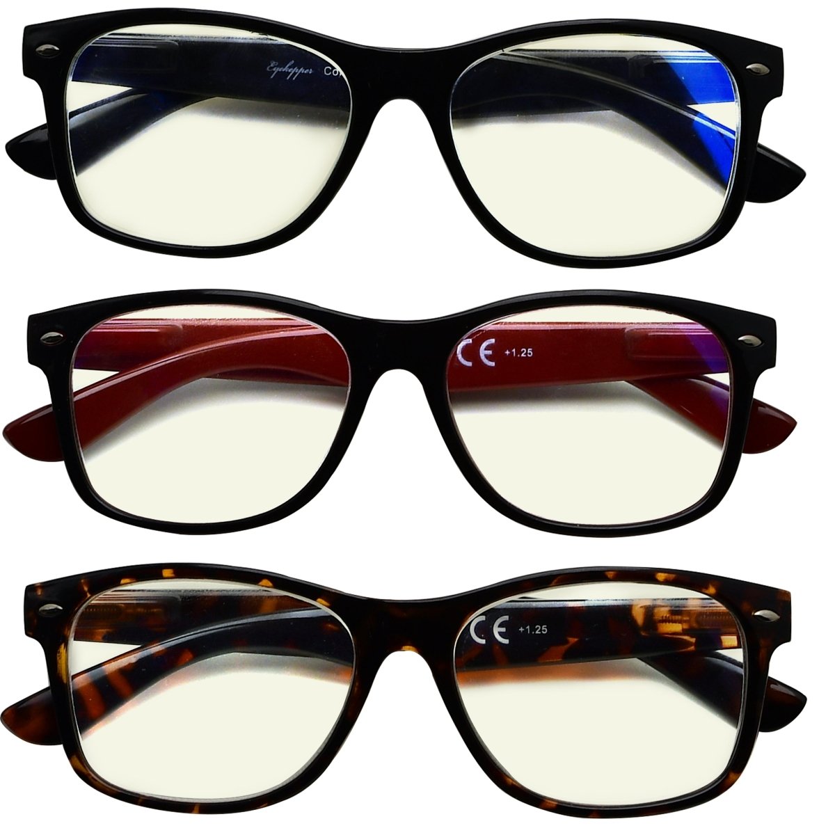 3 Pack Classic Blue Light Filter Reading Glasses UV109